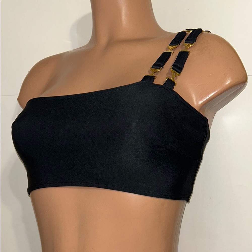 Elegant Black One-Shoulder Swim Top